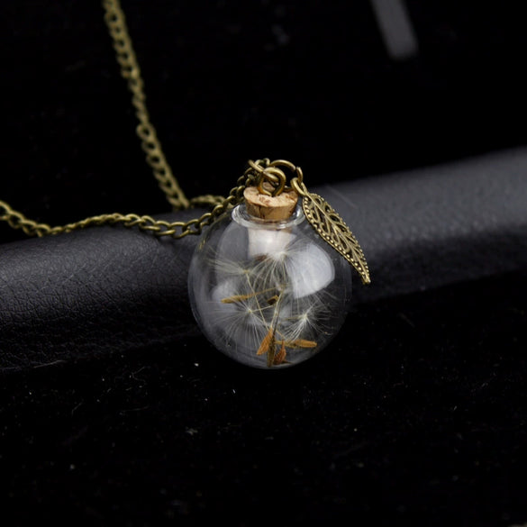Wholesale Retro Jewelry Alloy Dandelion Necklace With Mixed Gem Inlay And Plaid Pattern