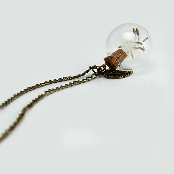 Wholesale Retro Jewelry Alloy Dandelion Necklace With Mixed Gem Inlay And Plaid Pattern