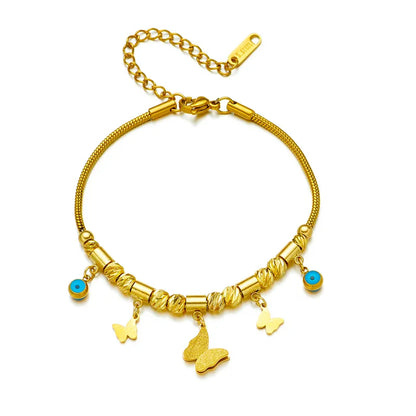 Retro Korean Style Butterfly 304 Stainless Steel 18K Gold Plated Turquoise Bracelets In Bulk