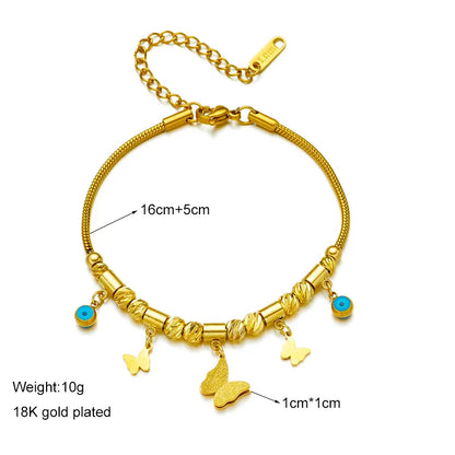 Retro Korean Style Butterfly 304 Stainless Steel 18K Gold Plated Turquoise Bracelets In Bulk