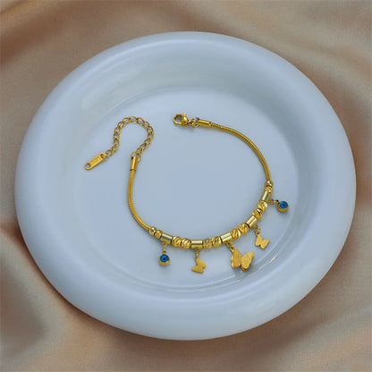 Retro Korean Style Butterfly 304 Stainless Steel 18K Gold Plated Turquoise Bracelets In Bulk