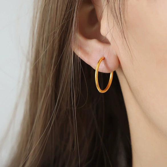 Wholesale Retro Large Circle Earrings For Women Titanium Steel 18K Gold Electroplated Geometric Design Non Fading
