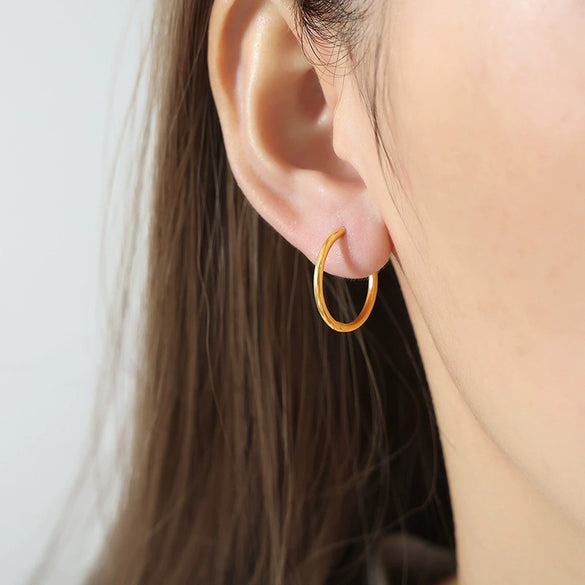 Wholesale Retro Large Circle Earrings For Women Titanium Steel 18K Gold Electroplated Geometric Design Non Fading