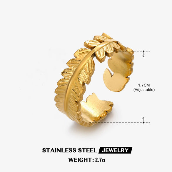 Wholesale Retro Leaf Titanium Steel Ring 18K Gold Plated