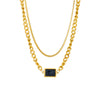 Wholesale Retro Light Luxury Simple Rectangular Geometric Titanium Steel Double Layer Chain Necklace With Black Diamond Copper Material Electroplating Treatment