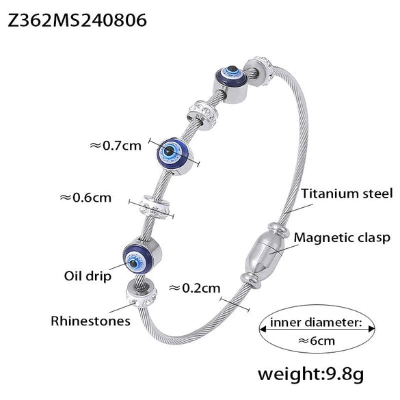 Wholesale Retro Luxury Geometric Devil's Eye Oil Drop Bracelet Encrusted With Diamonds Titanium Steel 18K Gold Plated