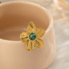 Wholesale Retro Luxury High End Ring Jewelry For Women Flower Inlaid African Turquoise Titanium Steel Geometric Shape Pvd Vacuum Real Gold Electroplating