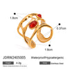 Wholesale Retro Luxury Stainless Steel Red Agate Hollow Opening Ring With Geometric Pattern And Electroplating Jewelry For Women