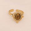 Wholesale Retro Maillard Style Natural Tiger Stone Geometric Ring For Women Stainless Steel With Electroplating