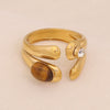 Wholesale Retro Maillard Style Natural Tiger Stone Geometric Ring For Women Stainless Steel With Electroplating