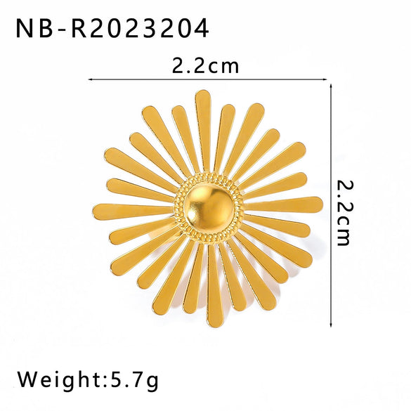 Wholesale Retro Metal Stainless Steel Plated Oval Flower Fan Ring For Women With 18K Furnace Vacuum Plating
