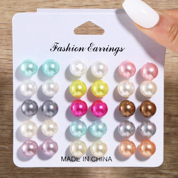 Wholesale Retro Mixed Color Imitation Pearl Women's Earrings Set With Geometric Pattern And Electroplating Treatment