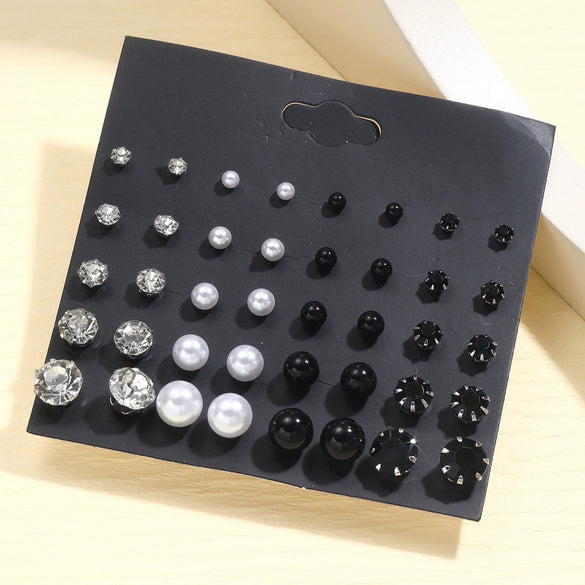 Wholesale Retro Mixed Color Imitation Pearl Women's Earrings Set With Geometric Pattern And Electroplating Treatment