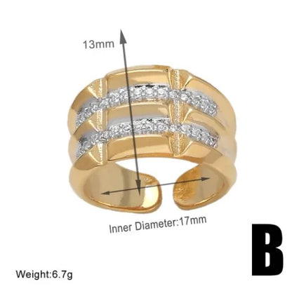 Wholesale Retro Modern Style Roman Style Geometric Copper Plating Inlay 18K Gold Plated Zircon Rings