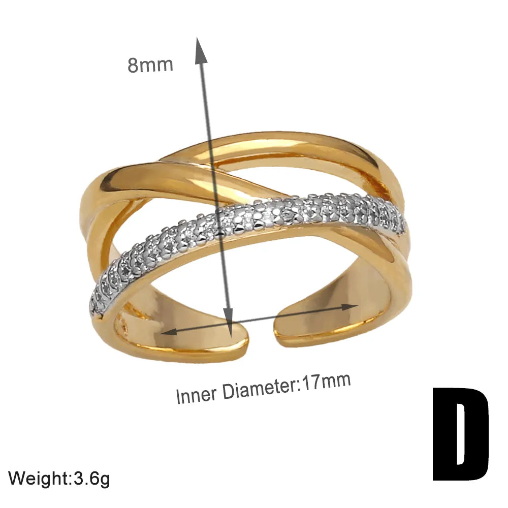 Wholesale Retro Modern Style Roman Style Geometric Copper Plating Inlay 18K Gold Plated Zircon Rings