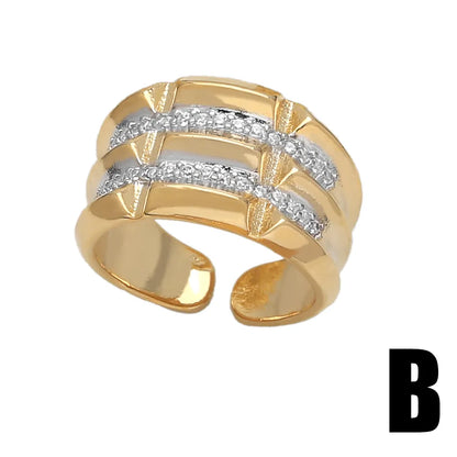 Wholesale Retro Modern Style Roman Style Geometric Copper Plating Inlay 18K Gold Plated Zircon Rings