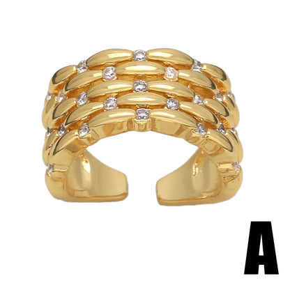 Wholesale Retro Modern Style Roman Style Geometric Copper Plating Inlay 18K Gold Plated Zircon Rings