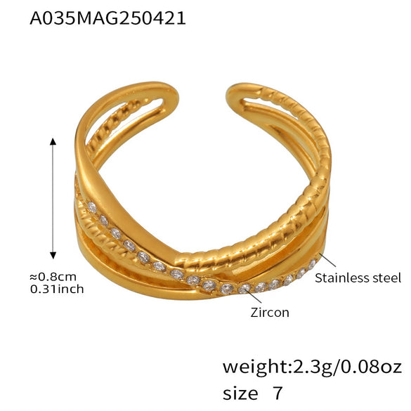 Wholesale Retro Multilayer Cross Geometric Zircon Stainless Steel Goldplated Women's Ring