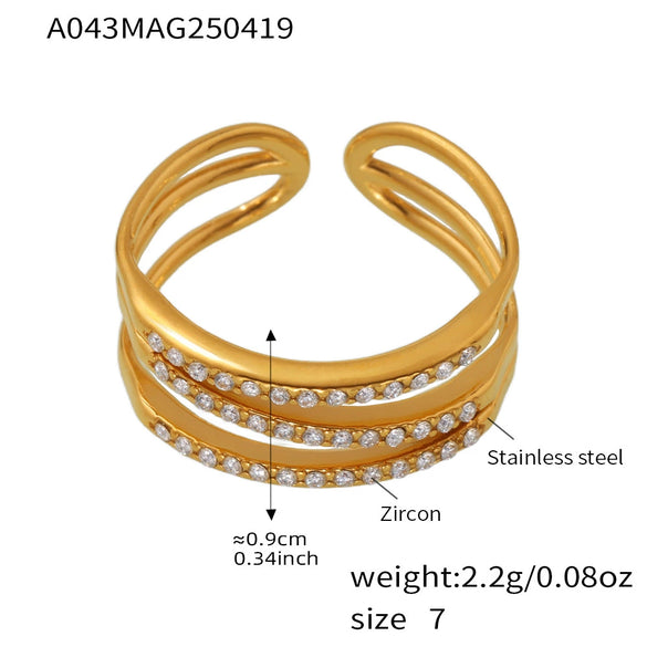 Wholesale Retro Multilayer Cross Geometric Zircon Stainless Steel Goldplated Women's Ring