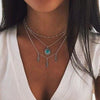 Wholesale Retro Multilayer Feather Leaf Pendant Neck Chain With Turquoise Point Drill And Electroplating Made Of Alloy Metal