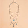 Wholesale Retro Multilayer Feather Leaf Pendant Neck Chain With Turquoise Point Drill And Electroplating Made Of Alloy Metal
