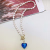 Wholesale Retro Natural Pearl And Alloy Heart Geometric Necklace With Ball Chain