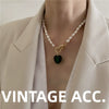 Wholesale Retro Natural Pearl And Alloy Heart Geometric Necklace With Ball Chain