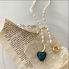 Wholesale Retro Natural Pearl And Alloy Heart Geometric Necklace With Ball Chain