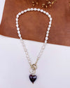 Wholesale Retro Natural Pearl And Alloy Heart Geometric Necklace With Ball Chain