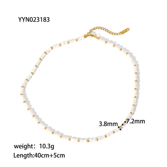 Wholesale Retro Natural Shell Slub Clavicle Chain Necklace For Women Stainless Steel Gold Plated With Vacuum Real Gold Electroplating In Pvd Furnace