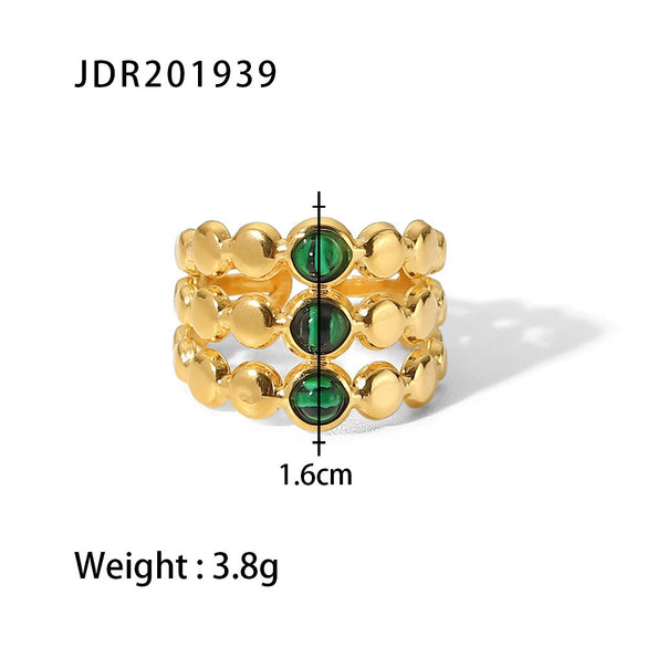 Wholesale Retro Natural Stone And Zircon Ring And Bracelet For Women Titanium Steel Open Ring With Set Precious Stones Geometric Styling