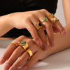Wholesale Retro Natural Stone Hand Jewelry Stainless Steel Open Ring With Geometric Design And Electroplating For Women