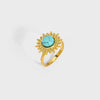 Wholesale Retro Natural Stone Opening Ring With Sunflower Pattern In Titanium Steel Vacuum Real Gold In Pvd Furnace Treatment For Women