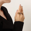 Wholesale Retro Natural Stone Tiger Eye Stone Inlay Geometric Opening Ring With Titanium Steel And Electroplating For Unisex