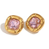 Wholesale Retro Niche Fashion Women's Stainless Steel Earrings And Necklace With Round Angle Square Flower Zircon Studs And Electroplated 18K Gold Finish