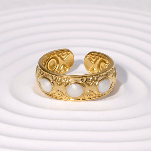 Wholesale Retro Nonfading 18K Goldplated Geometric Stainless Steel Finger Ring For Women