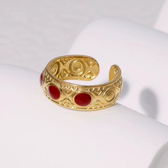 Wholesale Retro Nonfading 18K Goldplated Geometric Stainless Steel Finger Ring For Women