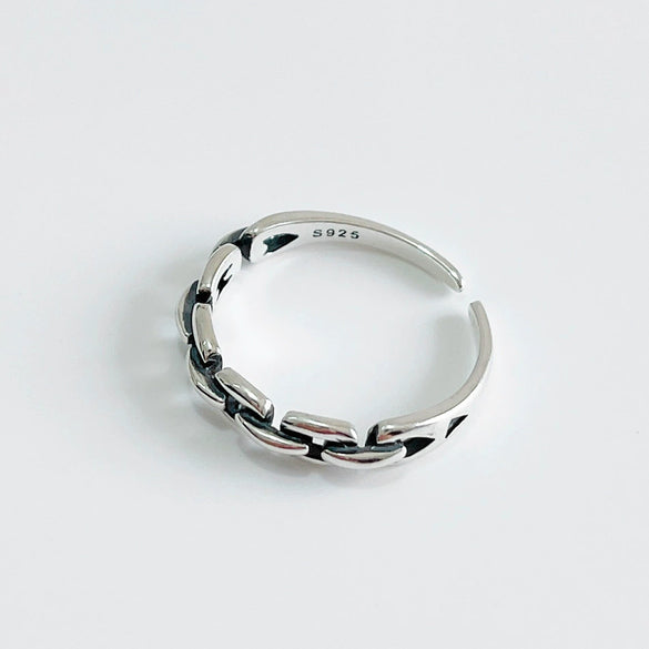 Wholesale Retro Old Square Agate Open Ring In S925 Sterling Silver With Geometric Design