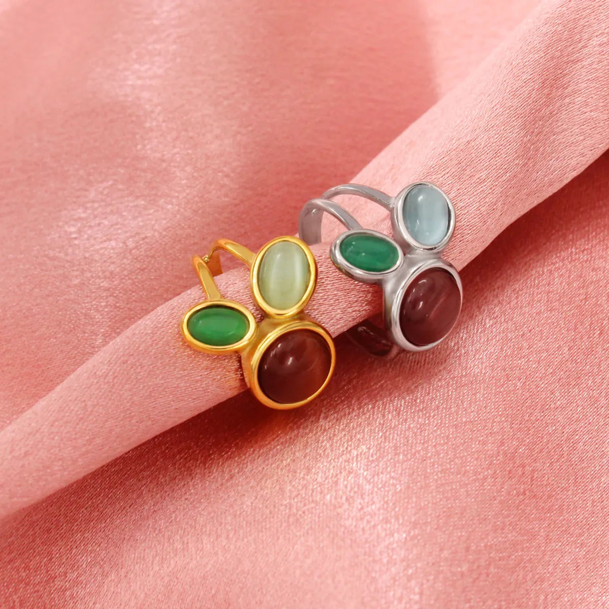 Retro Oval Titanium Steel Plating Inlay Zircon Open Rings