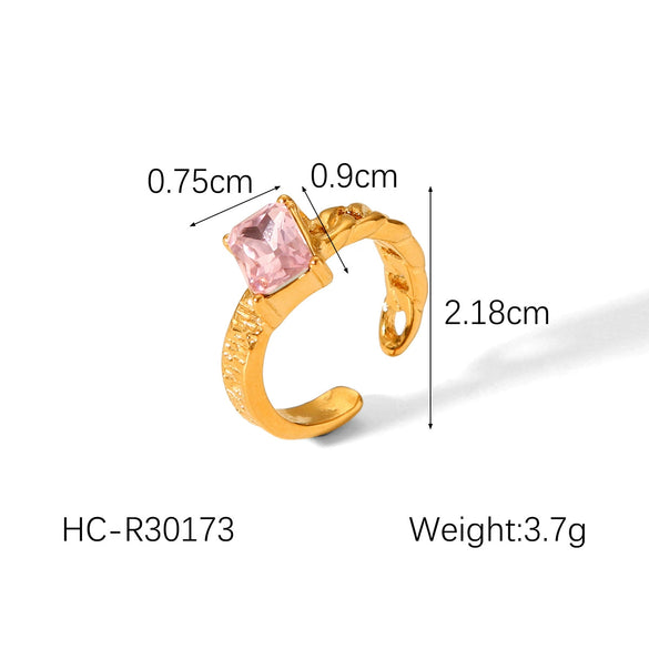 Wholesale Retro Palace Style Zircon Stainless Steel Ring With Moonstone Hammer Geometric Pattern And Electroplating Treatment Open Design For Women