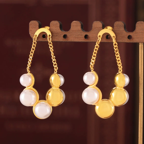 Wholesale Retro Pearl Earrings For Women Stainless Steel 18K Gold Plated High Temperament Design Simple All Match