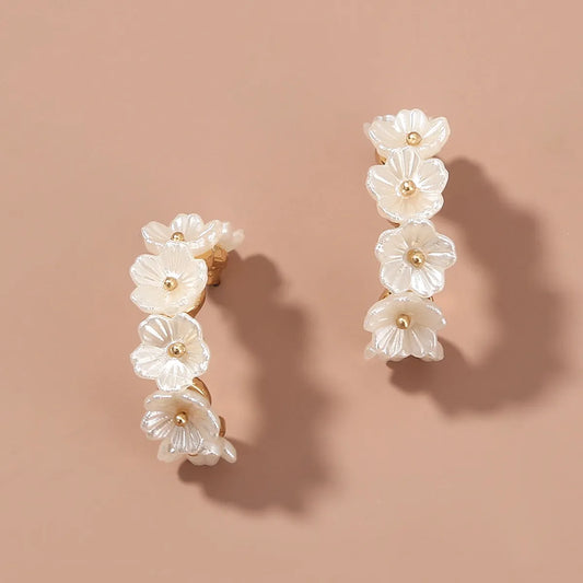 Wholesale Retro Pearl Petal C-Shape Earrings Nihaojewelry