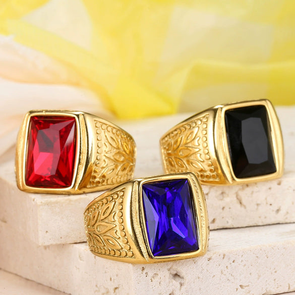 Wholesale Retro Personality Gold Geometric Pattern Titanium Steel Ring For Men And Women With Polishing Treatment