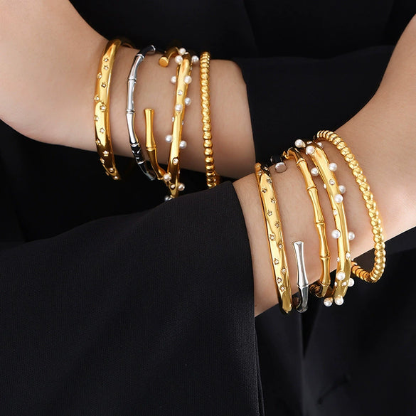 Wholesale Retro Personality Simple Geometric 316L Stainless Steel Open Bracelet With Pvd Plating