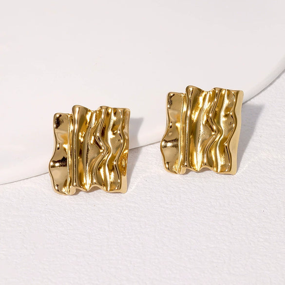 Wholesale Retro Pleated Irregular Geometric Stainless Steel Goldplated Ear Studs For Women