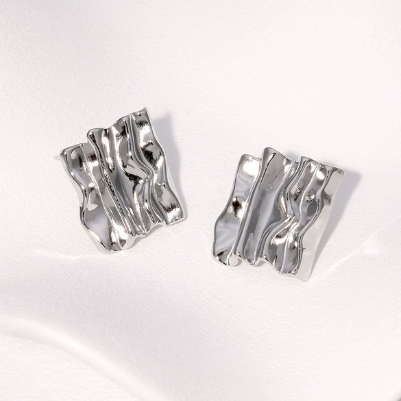 Wholesale Retro Pleated Irregular Geometric Stainless Steel Goldplated Ear Studs For Women