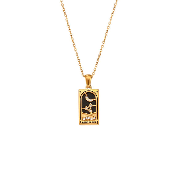 Wholesale Retro Popular Fashion Pendant Jewelry Stainless Steel Rectangular Geometric Oil Dropping Zircon Tarot Necklace With Electroplating