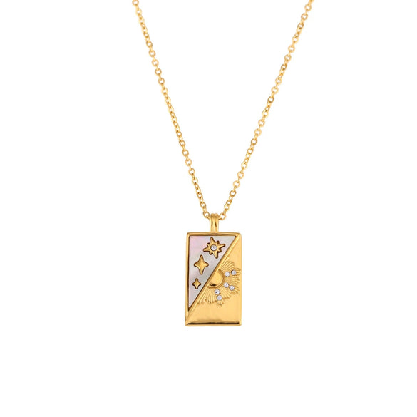 Wholesale Retro Popular Fashion Pendant Jewelry Stainless Steel Rectangular Geometric Oil Dropping Zircon Tarot Necklace With Electroplating