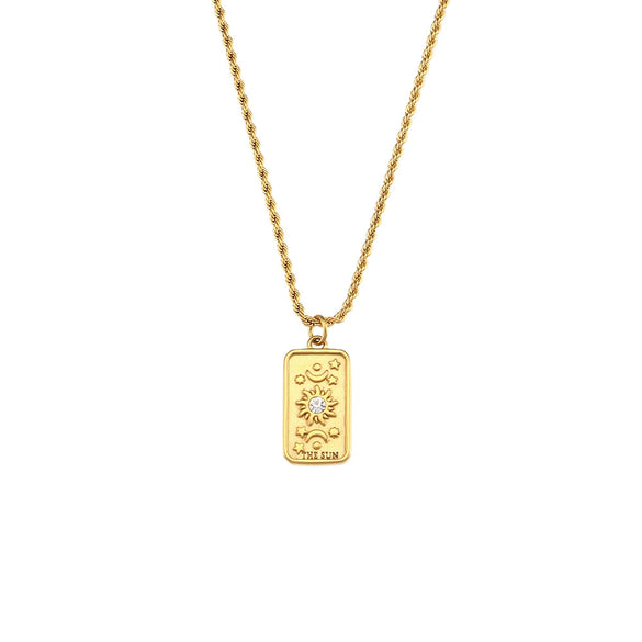 Wholesale Retro Popular Fashion Pendant Jewelry Stainless Steel Rectangular Geometric Oil Dropping Zircon Tarot Necklace With Electroplating