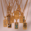 Wholesale Retro Popular Fashion Pendant Jewelry Stainless Steel Rectangular Geometric Oil Dropping Zircon Tarot Necklace With Electroplating